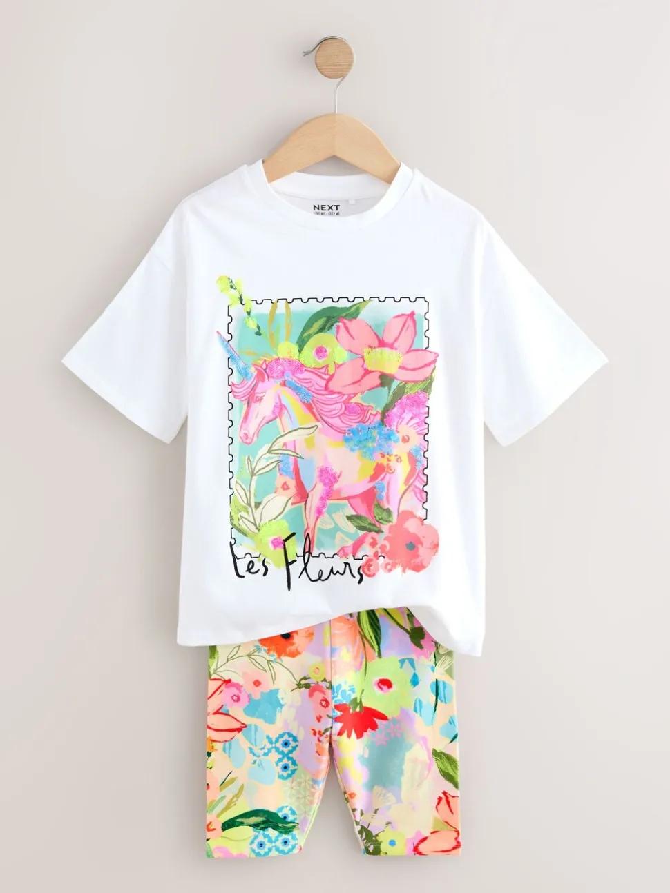 White Unicorn Oversized T-Shirt Cycle Top and Shorts Set (3-16yrs)
