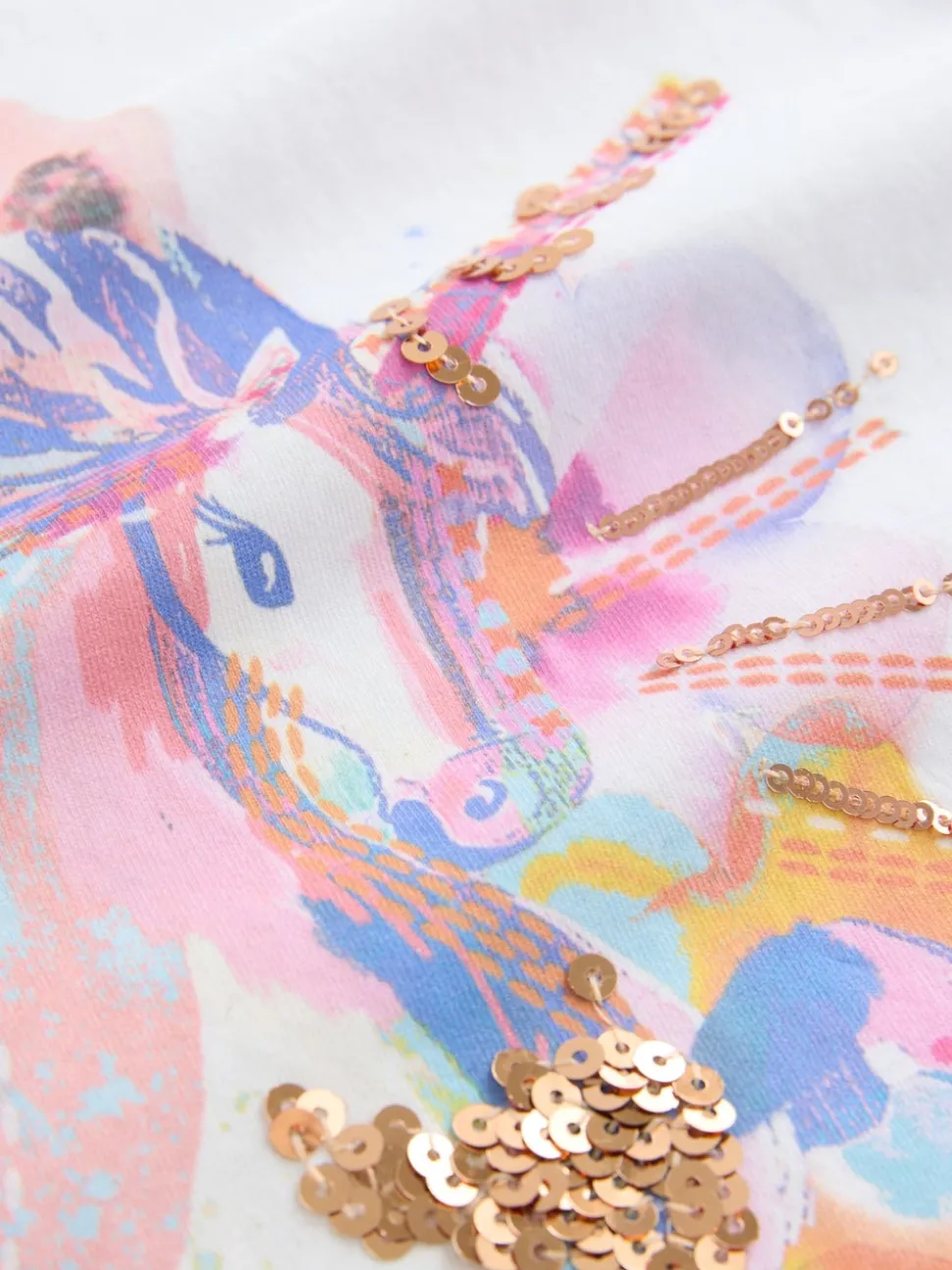 White Unicorn Print Long Sleeve Sequin Top (3-16yrs)