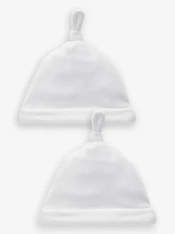 White Velour Baby Tie Top Hats 2 Pack (0-12mths)