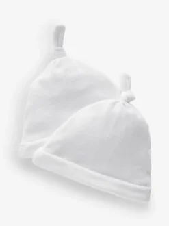 White Velour Baby Tie Top Hats 2 Pack (0-12mths)