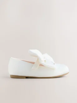 White Wide Fit (G) Bow Satin Flower Occasion Mary Jane Shoes