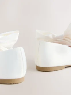 White Wide Fit (G) Bow Satin Flower Occasion Mary Jane Shoes