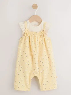 Yellow Ditsy Baby Jersey Dungarees and Bodysuits Set 2 Piece (0mths-3yrs)