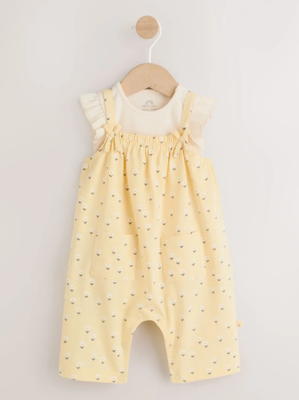 Yellow Ditsy Baby Jersey Dungarees and Bodysuits Set 2 Piece (0mths-3yrs)