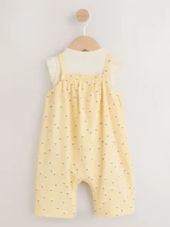 Yellow Ditsy Baby Jersey Dungarees and Bodysuits Set 2 Piece (0mths-3yrs)