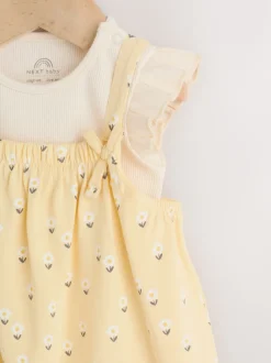 Yellow Ditsy Baby Jersey Dungarees and Bodysuits Set 2 Piece (0mths-3yrs)