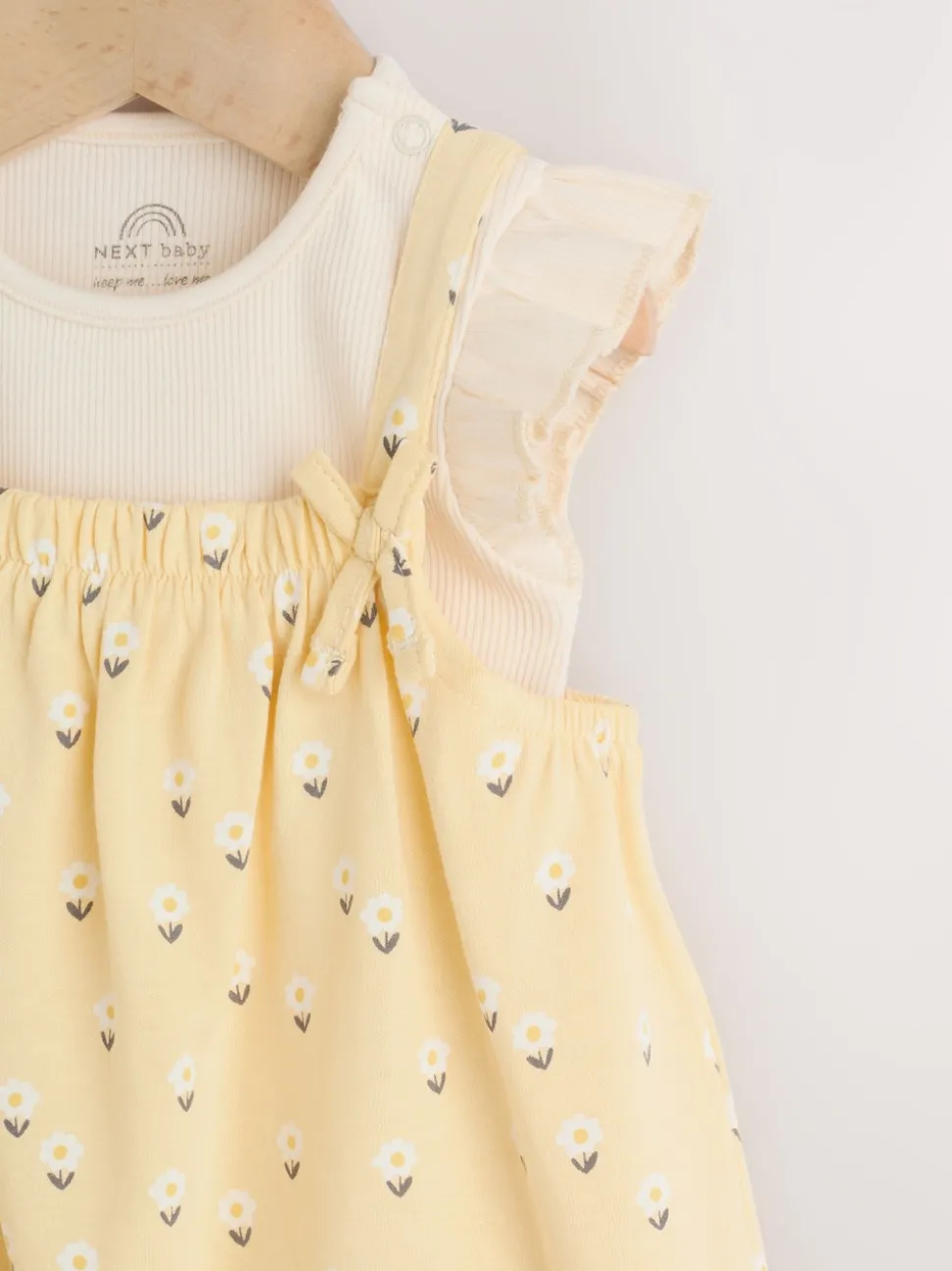 Yellow Ditsy Baby Jersey Dungarees and Bodysuits Set 2 Piece (0mths-3yrs)