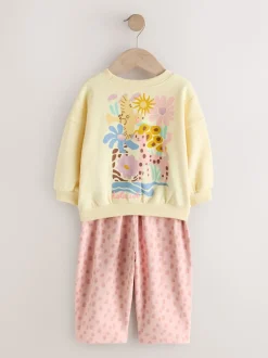 Yellow Animal Print Sweatshirt and Barrel Leg Joggers Set (3mths-7yrs)