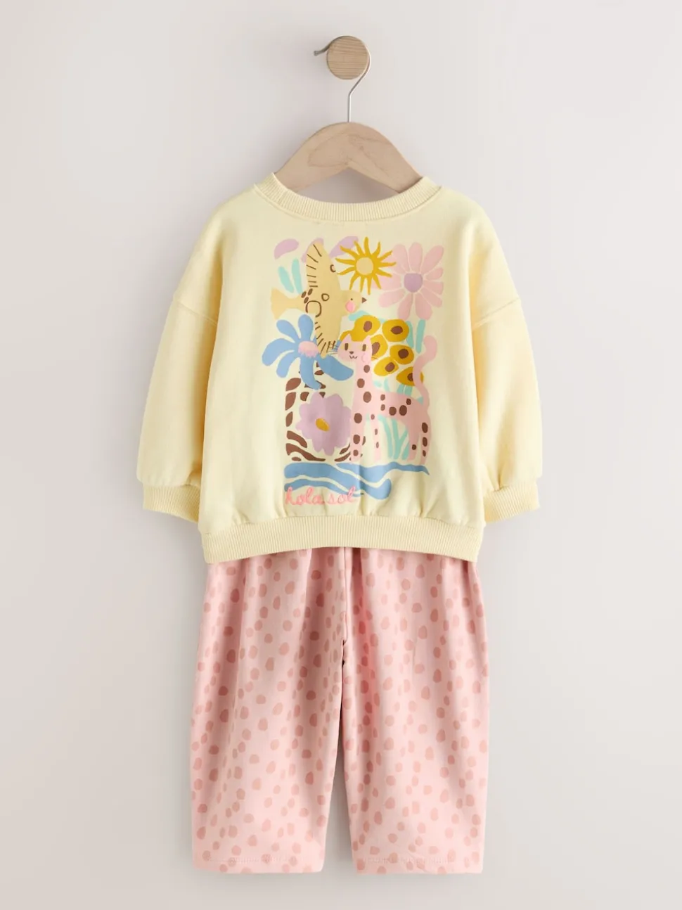 Yellow Animal Print Sweatshirt and Barrel Leg Joggers Set (3mths-7yrs)