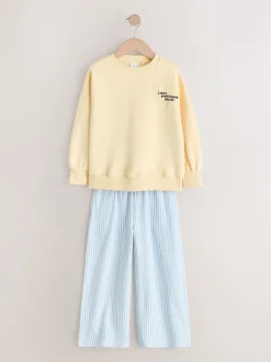 Yellow/Blue Stripe Sweatshirt and Wide Leg Trousers Set (3-16yrs)