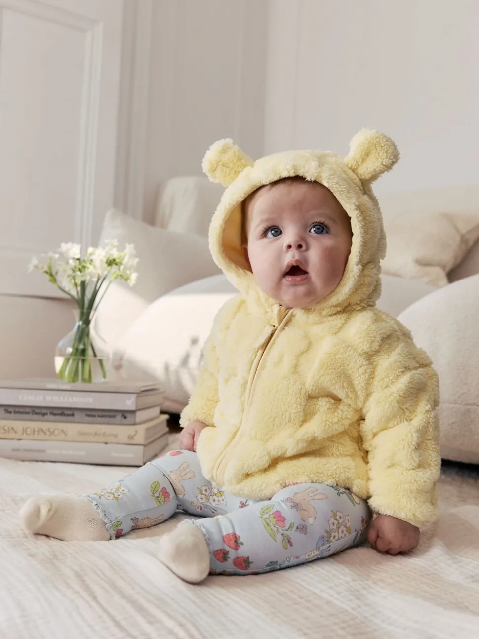 Yellow Bunny Baby Fleece Hooded Zip Jacket (0mths-2yrs)