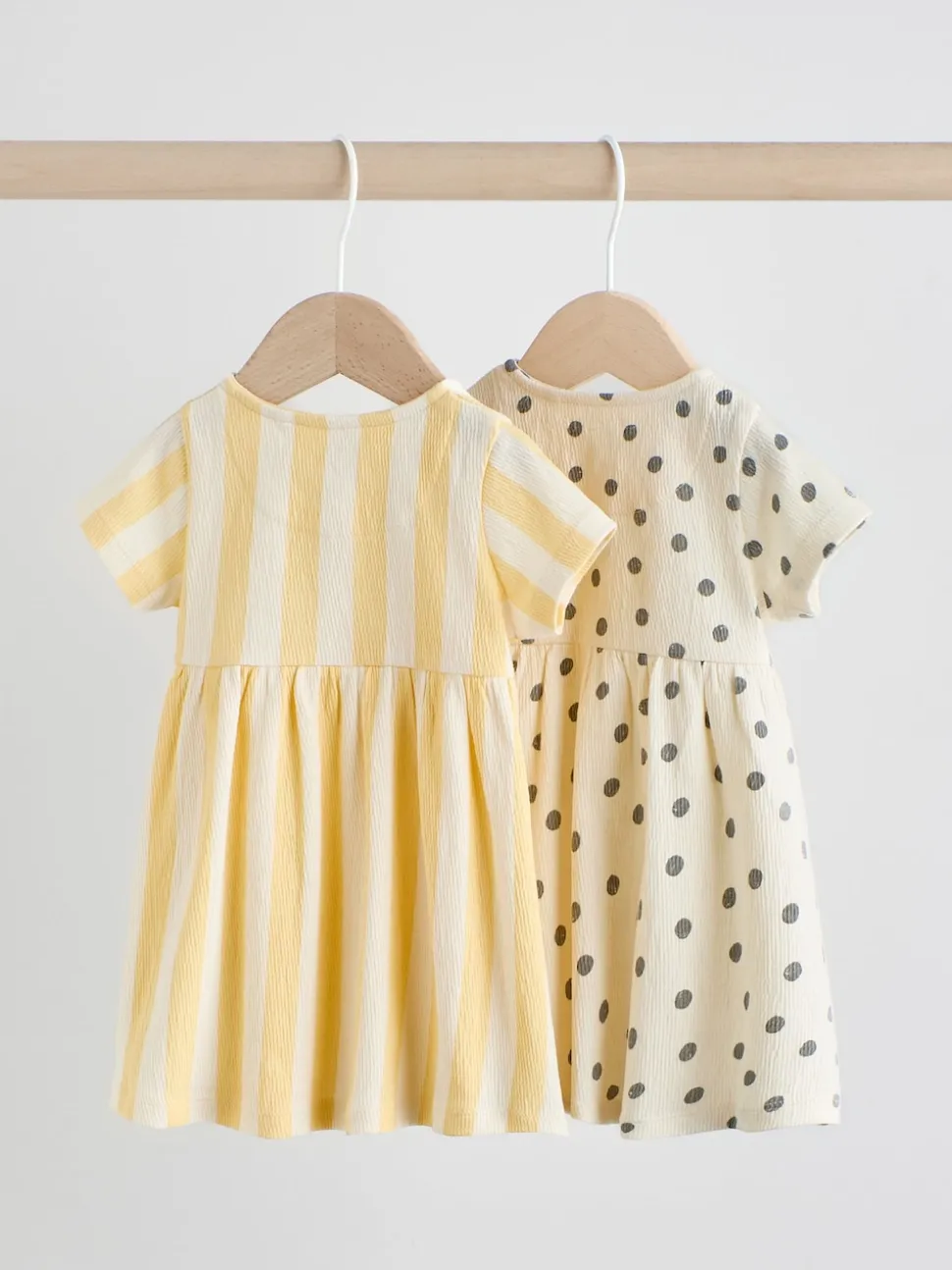 Yellow/Cream Spot/Stripe Baby Short Sleeve Dress 2 Pack (0mths-3yrs)