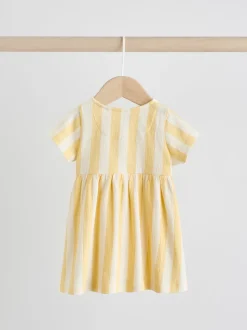 Yellow/Cream Spot/Stripe Baby Short Sleeve Dress 2 Pack (0mths-3yrs)