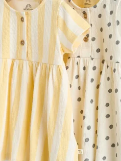 Yellow/Cream Spot/Stripe Baby Short Sleeve Dress 2 Pack (0mths-3yrs)