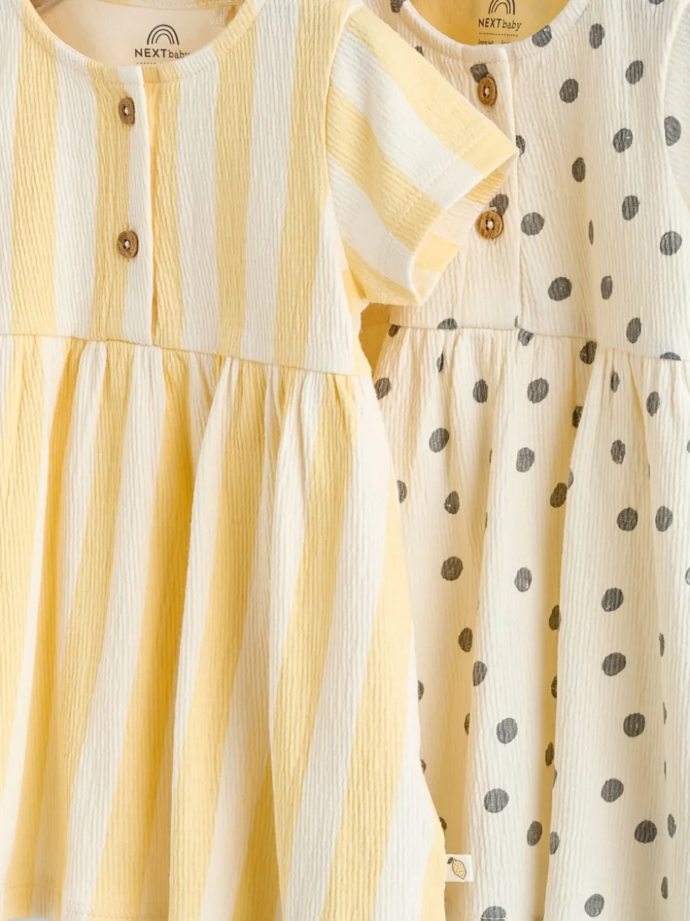 Yellow/Cream Spot/Stripe Baby Short Sleeve Dress 2 Pack (0mths-3yrs)