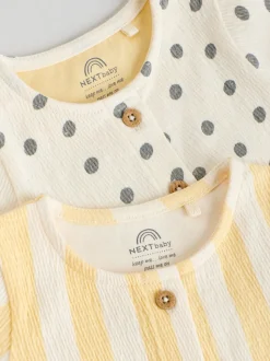 Yellow/Cream Spot/Stripe Baby Short Sleeve Dress 2 Pack (0mths-3yrs)