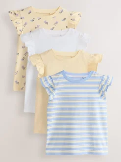 Yellow Ditsy Frill Sleeve T-Shirt 4 Pack (3-16yrs)