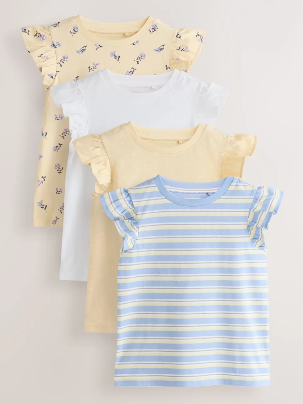 Yellow Ditsy Frill Sleeve T-Shirt 4 Pack (3-16yrs)