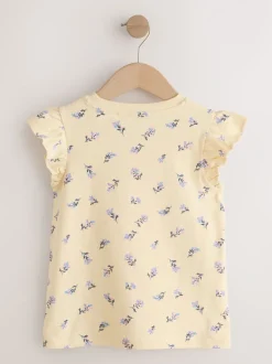 Yellow Ditsy Frill Sleeve T-Shirt 4 Pack (3-16yrs)