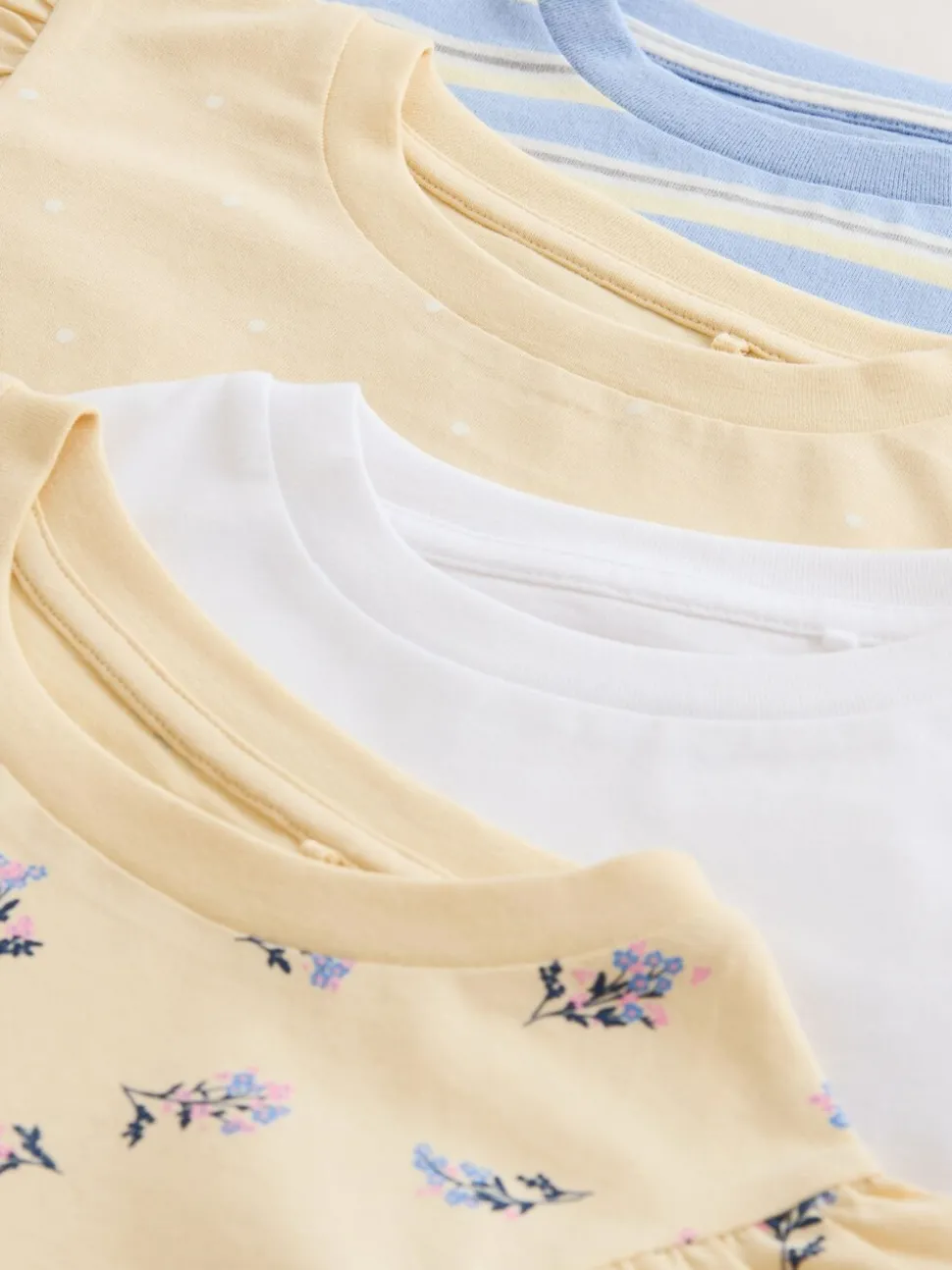 Yellow Ditsy Frill Sleeve T-Shirt 4 Pack (3-16yrs)