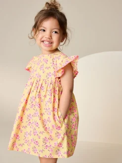 Yellow Ditsy Ric Rac Frill Sleeve Dress (3mths-8yrs)