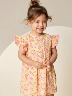 Yellow Ditsy Ric Rac Frill Sleeve Dress (3mths-8yrs)