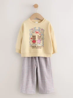 Yellow Gingham Bears Sweatshirt & Wide Leg Trousers Set (3mths-7yrs)