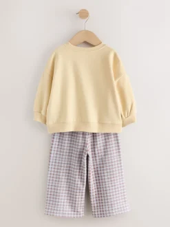 Yellow Gingham Bears Sweatshirt & Wide Leg Trousers Set (3mths-7yrs)