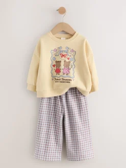 Yellow Gingham Bears Sweatshirt & Wide Leg Trousers Set (3mths-7yrs)