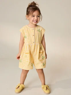 Yellow Gingham Embroidered Sleeveless Playsuit (3mths-7yrs)