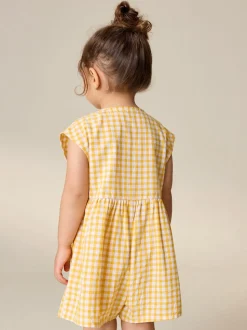 Yellow Gingham Embroidered Sleeveless Playsuit (3mths-7yrs)