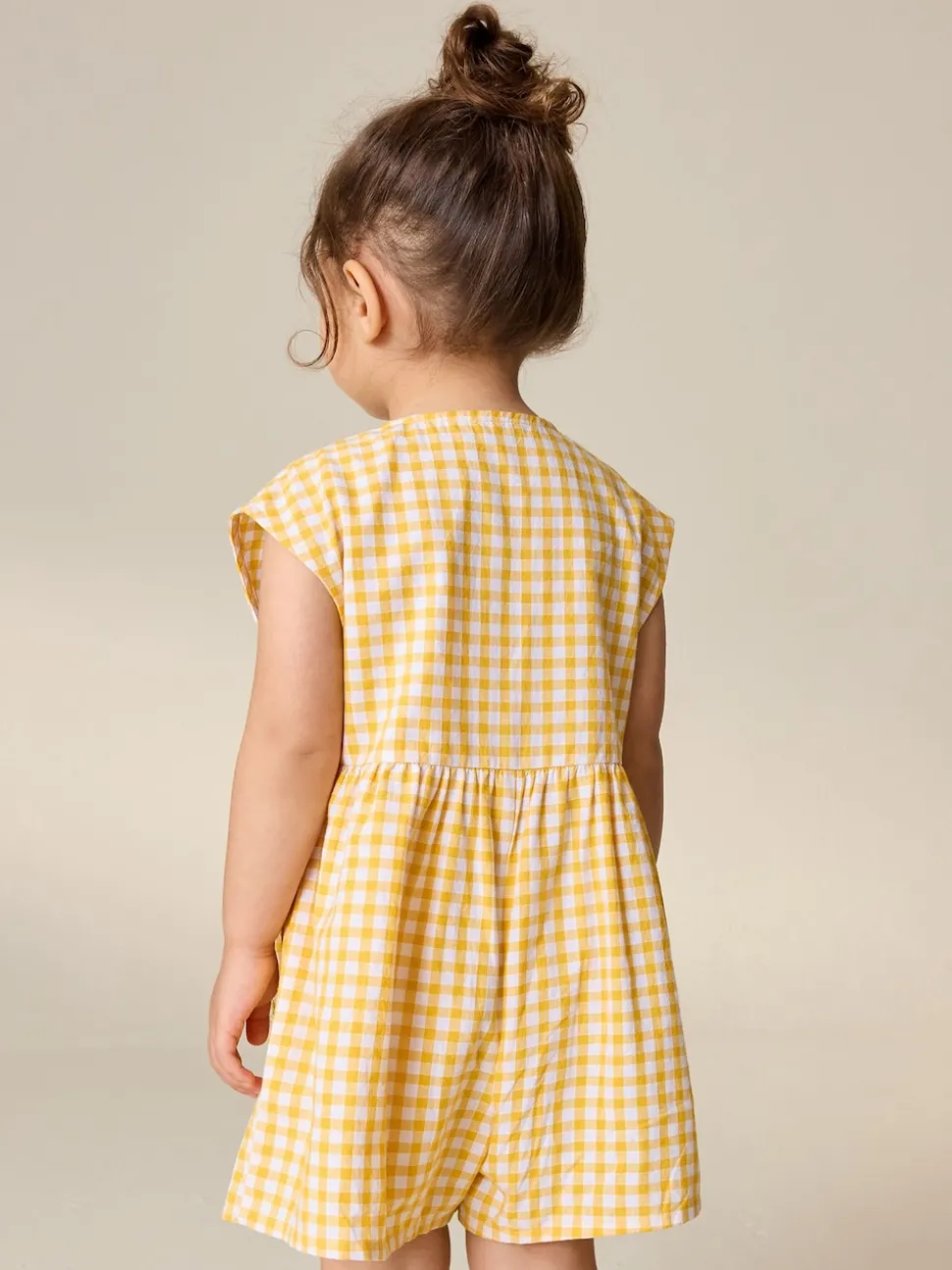 Yellow Gingham Embroidered Sleeveless Playsuit (3mths-7yrs)