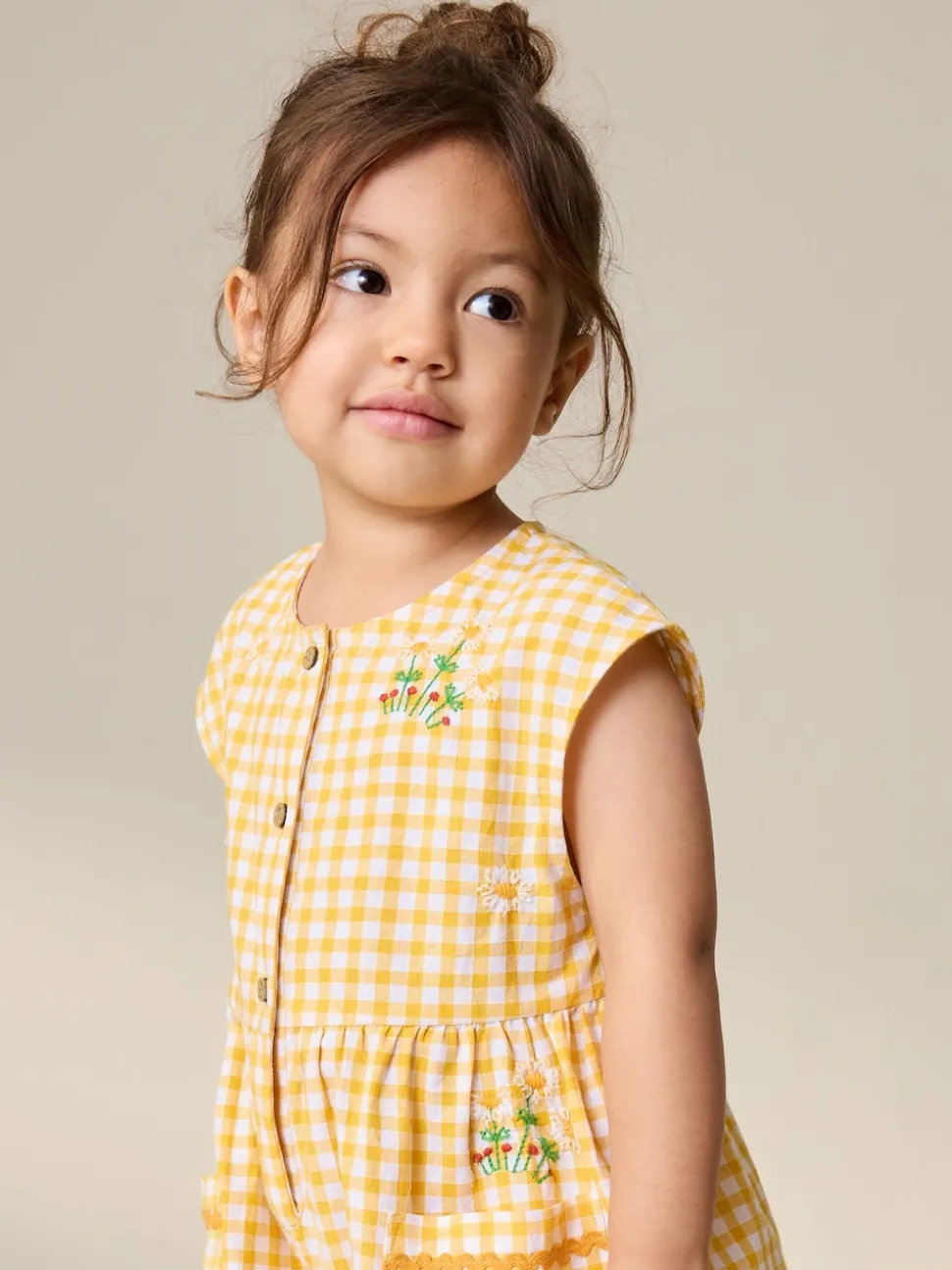 Yellow Gingham Embroidered Sleeveless Playsuit (3mths-7yrs)
