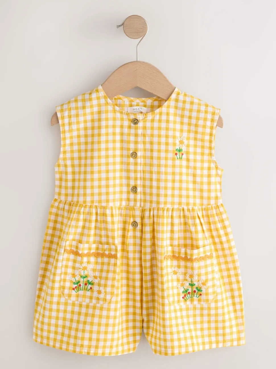 Yellow Gingham Embroidered Sleeveless Playsuit (3mths-7yrs)