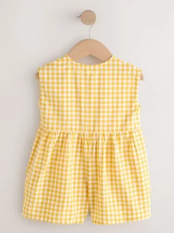 Yellow Gingham Embroidered Sleeveless Playsuit (3mths-7yrs)
