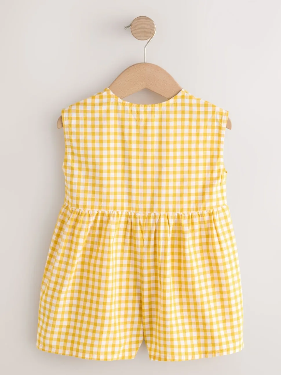 Yellow Gingham Embroidered Sleeveless Playsuit (3mths-7yrs)