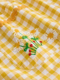 Yellow Gingham Embroidered Sleeveless Playsuit (3mths-7yrs)