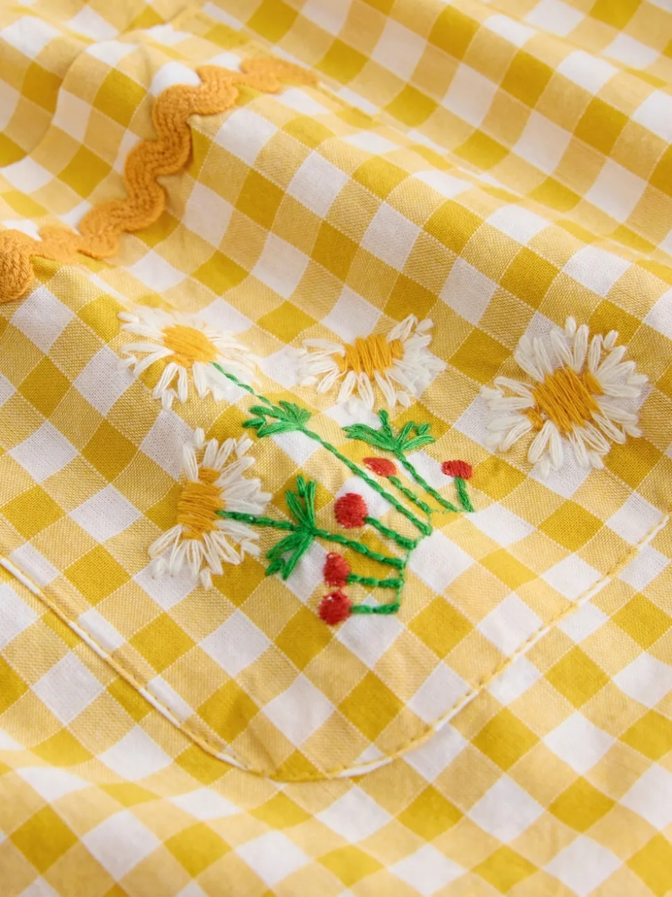 Yellow Gingham Embroidered Sleeveless Playsuit (3mths-7yrs)
