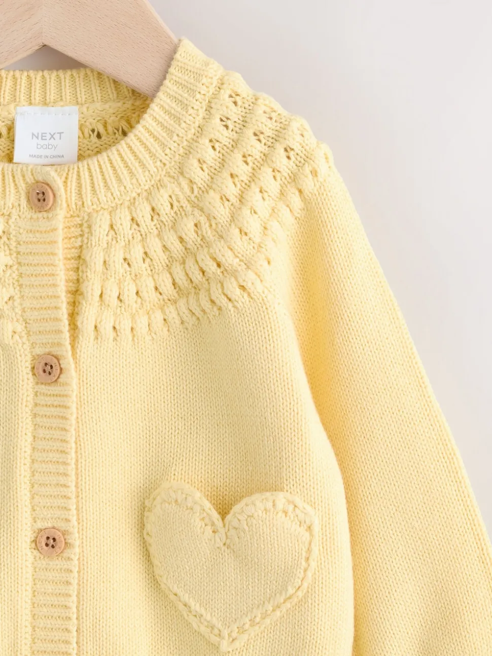 Yellow Heart Pocket Button Through Baby Cardigan (0mths-2yrs)