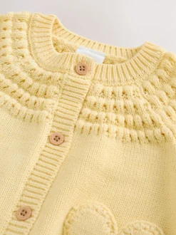 Yellow Heart Pocket Button Through Baby Cardigan (0mths-2yrs)