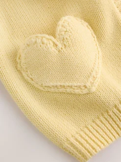 Yellow Heart Pocket Button Through Baby Cardigan (0mths-2yrs)