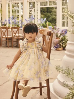 Yellow Ruffle Shoulder Mesh Dress (3mths-7yrs)