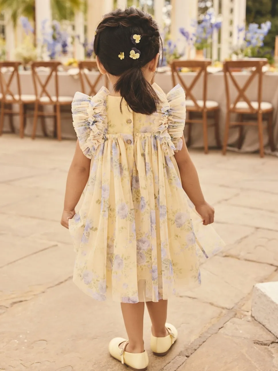 Yellow Ruffle Shoulder Mesh Dress (3mths-7yrs)