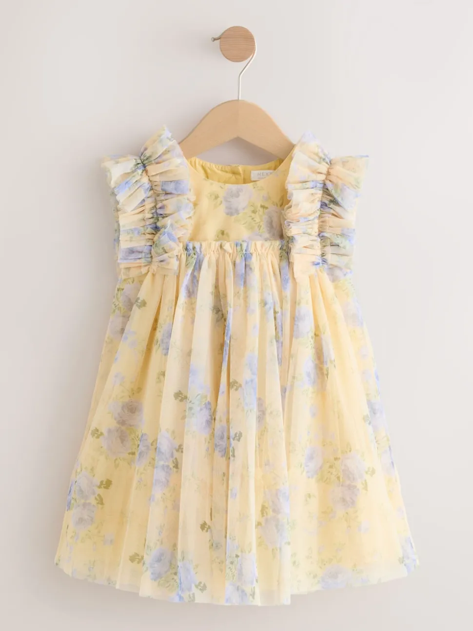 Yellow Ruffle Shoulder Mesh Dress (3mths-7yrs)