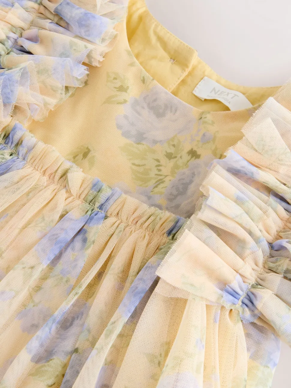 Yellow Ruffle Shoulder Mesh Dress (3mths-7yrs)