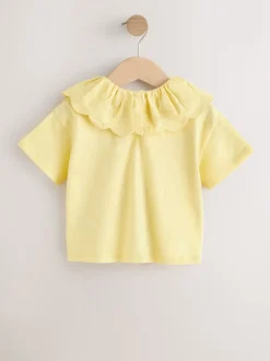Yellow Short Sleeve Broderie Collar Top (3mths-7yrs)