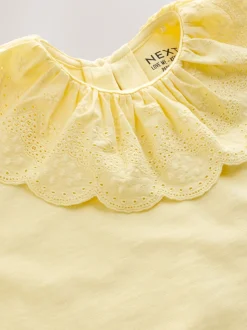 Yellow Short Sleeve Broderie Collar Top (3mths-7yrs)