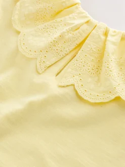 Yellow Short Sleeve Broderie Collar Top (3mths-7yrs)