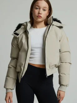 Zavetti Canada Girls Cream Arabella Hooded Bomber Jacket