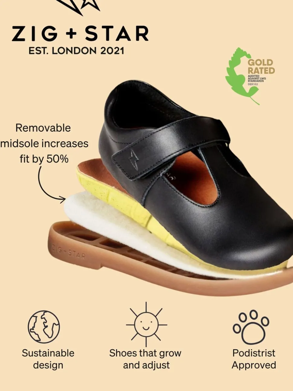 Zig+Star Black Astro Junior Kid's Shoe